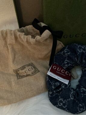 Gucci Navy Denim Monogram Scrunchie